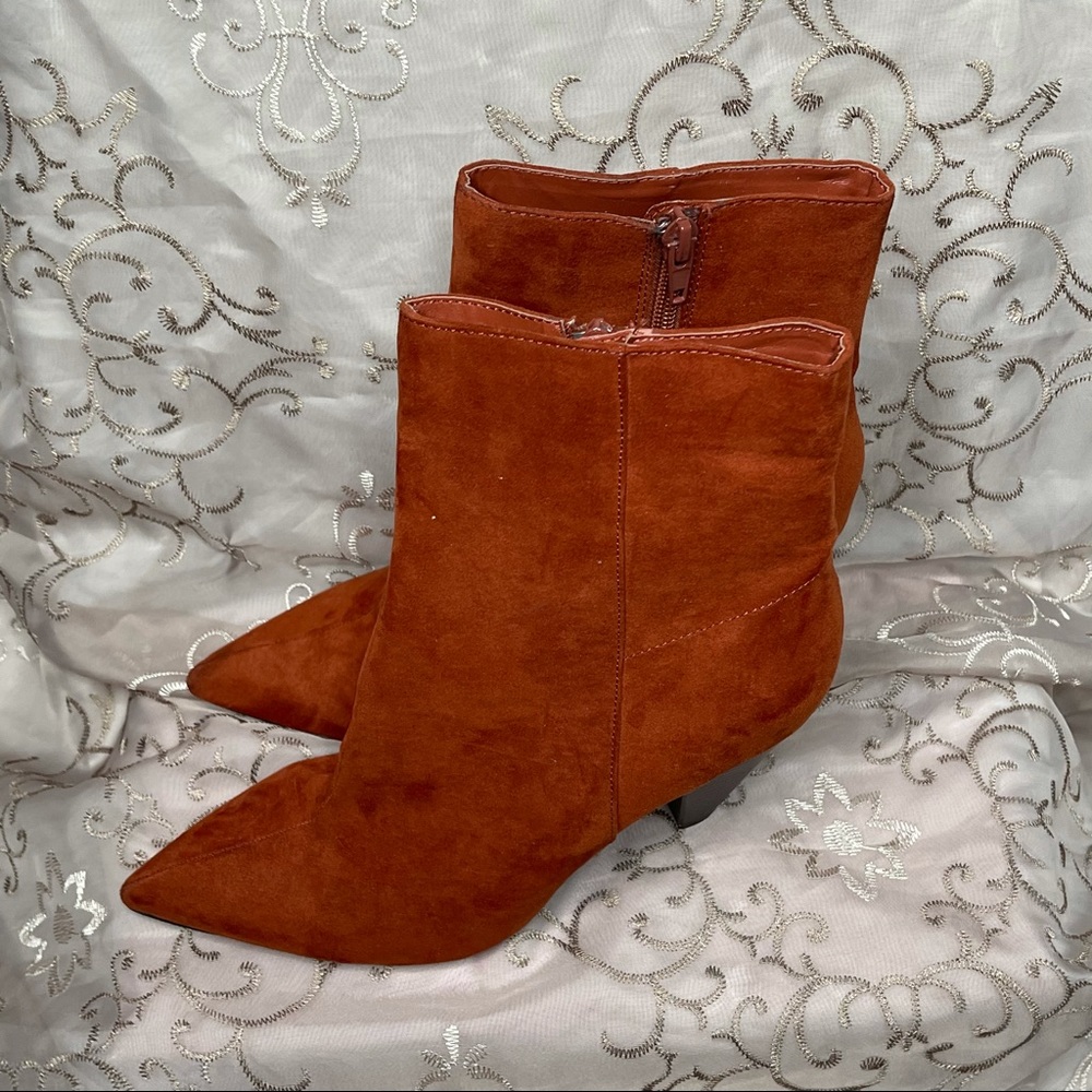 Rust colored micro suede bootie